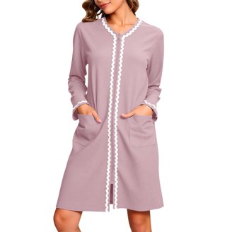 XBASW Robe for Women Zipper Bathrobe Loungewear Full Length Sleepwear with Pockets S-XXL