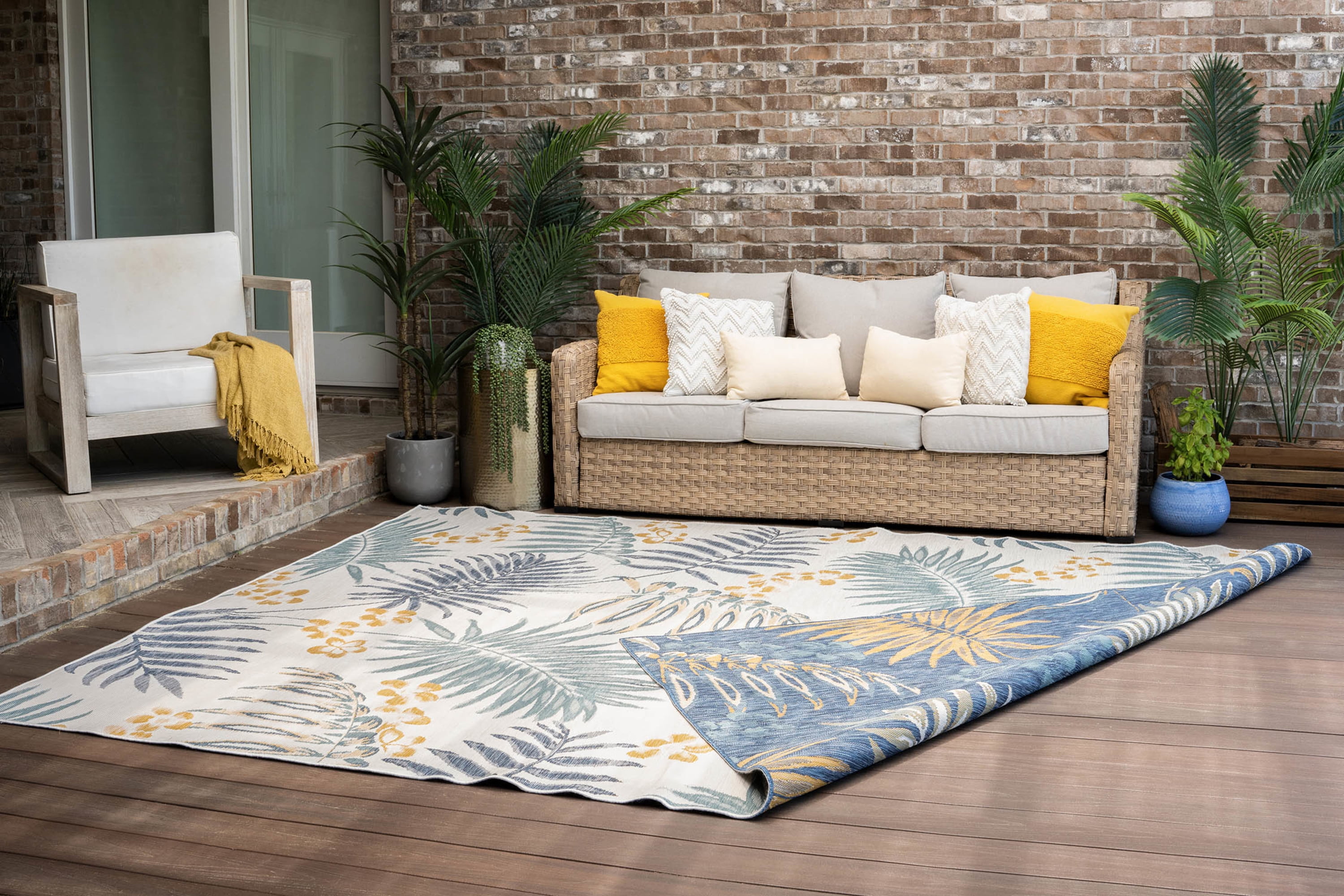 8x10 Water Resistant, Large Indoor Outdoor Rugs for Patios, Front Door Entry, Entryway, Deck, Porch, Balcony | Outside Area Rug for Patio | Navy, Floral | Size: 7'11'' x 10'3''