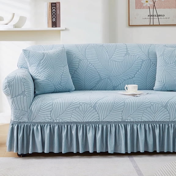 suxuMhao Skirt Style Sofa Cover for Couch, Stretch Sofa Covers Washable, Non Slip Scratch Resistant 3 Seater Couch Cover, Sofa Size Slipcovers Fit 74.8-90.55 Inches, Light Blue,1 Piece, Style 2