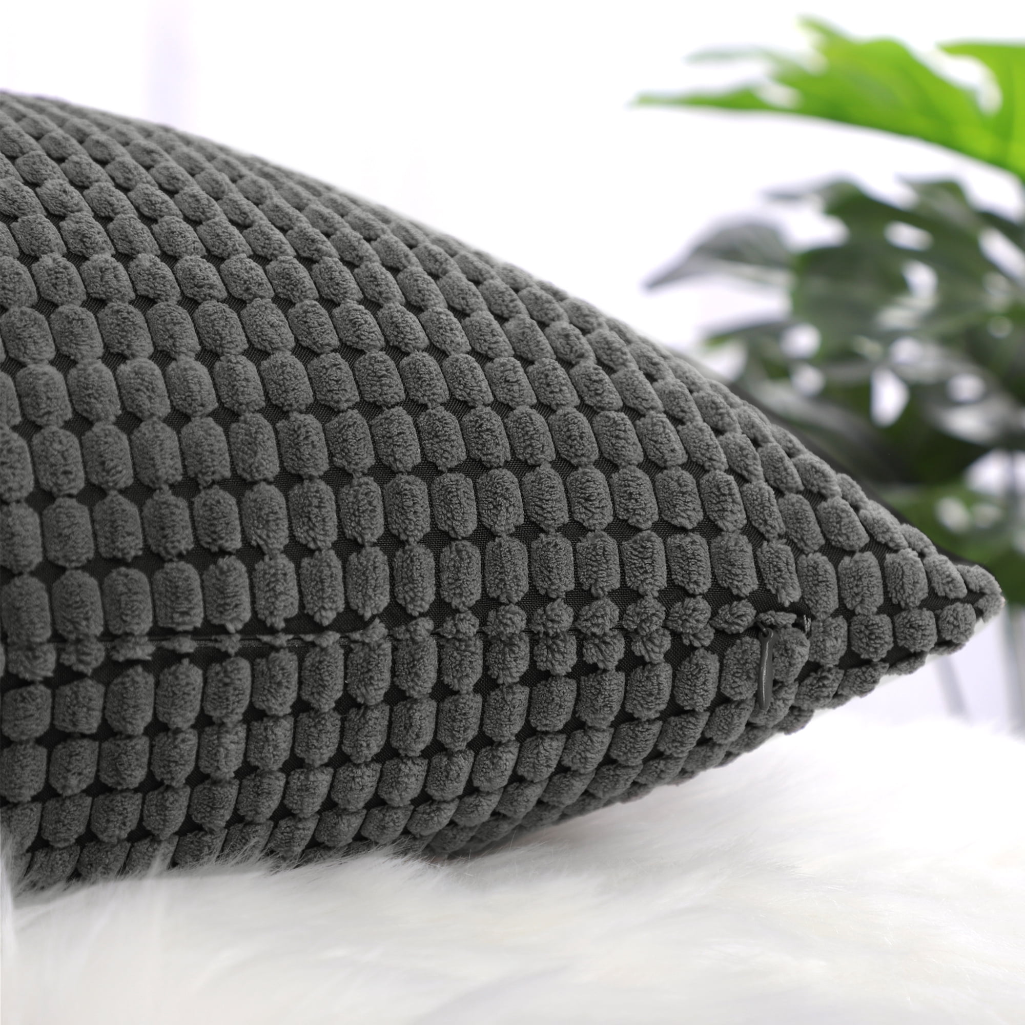 Unique Bargains Texture Solid Decorative Throw Pillow Cover Dark Grey 20" x 20"
