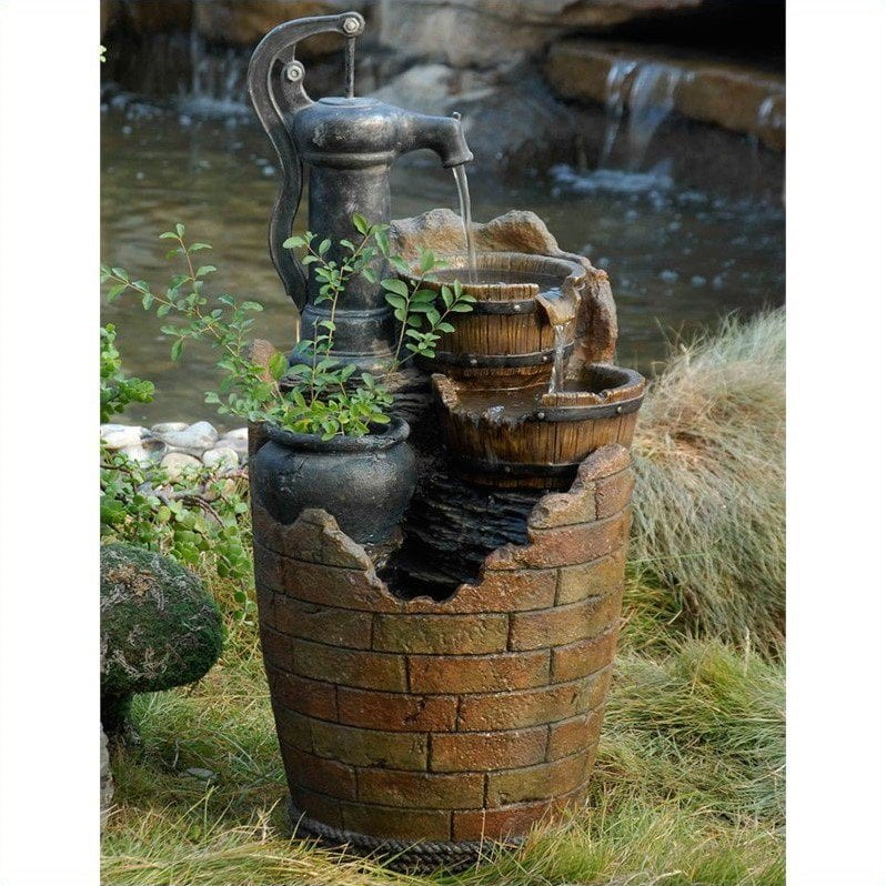 33 Height Dark Wood Peaktop 201610PT Vintage Pump & Barrel Outdoor Garden Water Fountain