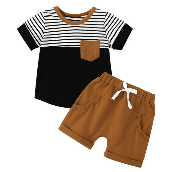 Toddler Baby Boy Summer Clothes Set Short Sleeve Contrast Color T-Shirt  Drawstring Shorts Pants Set Outfits 2pcs