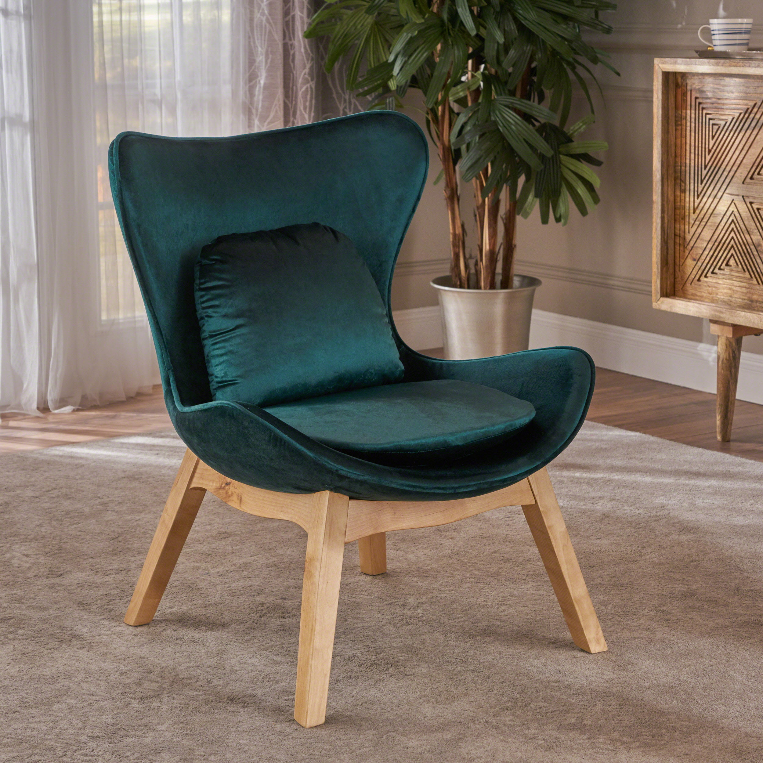 Noble House Mid Century Modern Velvet Accent Chair,Teal - Walmart.com