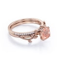 thumbnail image 3 of Wreath Leaf 1.25 TCW Cushion Cut Strawberry Quartz and Moissanite Pave Accented Bridal Ring Set in 18K Rose Gold Plating over Silver, 3 of 6