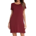 thumbnail image 2 of WCJM Women's Vinylon T-shirt Red European And American Women's Summer New Rolled Edge Solid Color Short Sleeved Comfortable Sleeping Skirt Home Clothes Polyester Top and Shorts, 2 of 8