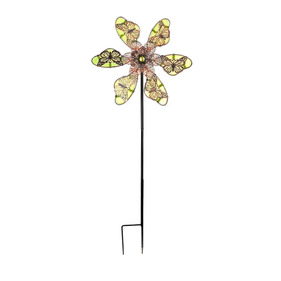 TeashCHAT Unique Luminous Metal Windmill Outdoor Wind Spinner Yard Garden Decoration Energy Absorbing Night Glowing Ornament Easy Install No Wiring Needed,Home Decor Collection