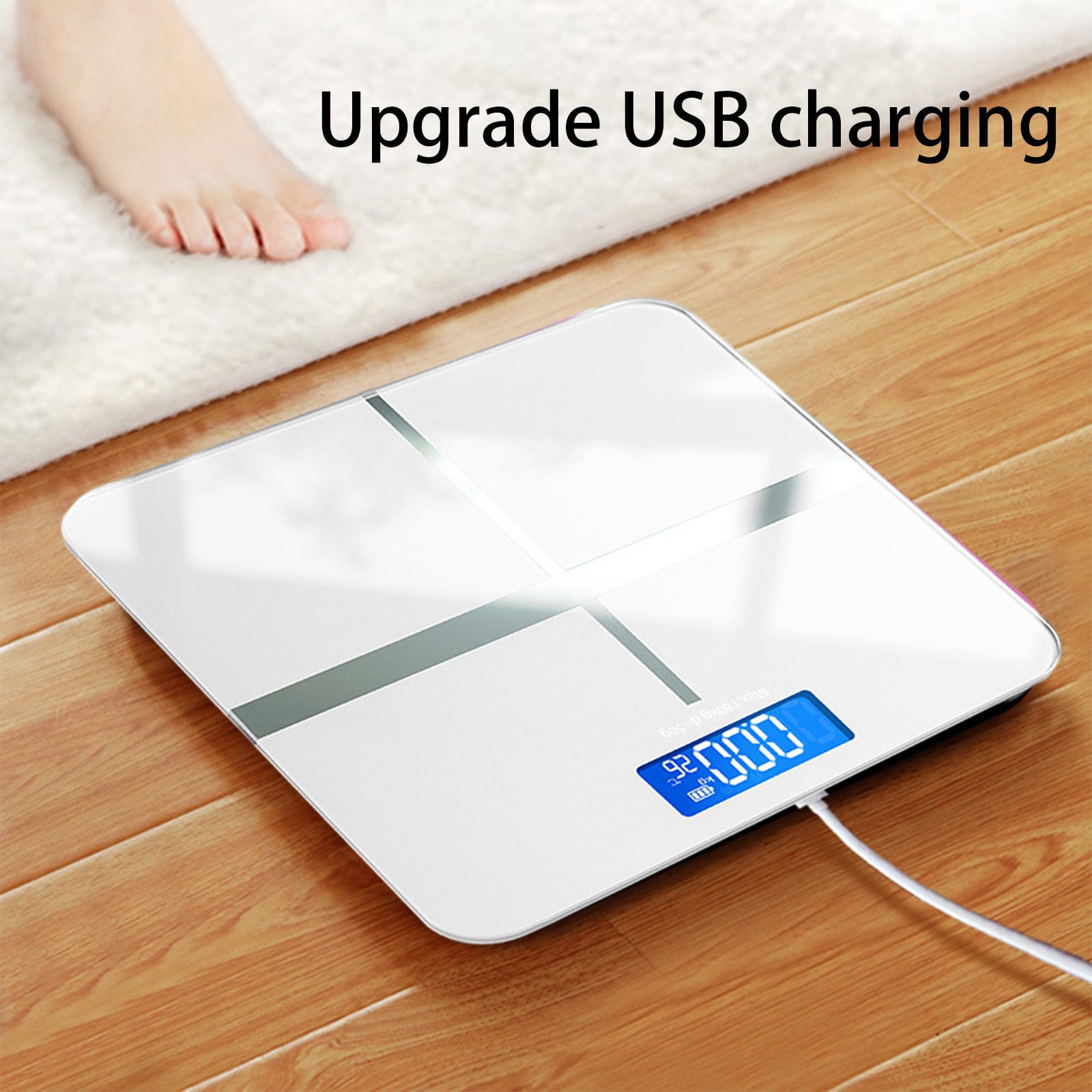 PureCasa Electronic Smart Scale with LED Display for Body Weight, Round Corner Design for Kids Adults Seniors, Accurate Digital Bathroom Scale USB Rechargeable, 10.2"x10.2"x1.2", 1PC, White