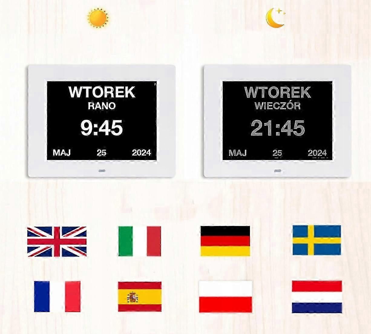 Digital Calendar Clock In Polish Electronic Alarm Clock Medicines 8 Languages