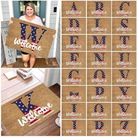 CoreLiving Coir Door Mat Patriotic Red White Blue Vintage American Flag Design Non-Slip Outdoor Entrance Welcome Rug for 4th of July Veterans Memorial Day Home Decor 20 x 32 Inch