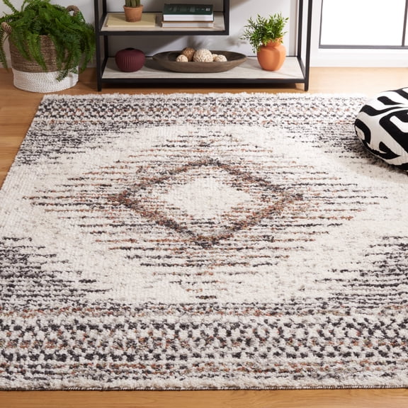 Safavieh Jericho Marjan Aztec Polyester Shag Area Rug, Black/Rust, 5'3" x 7'6"