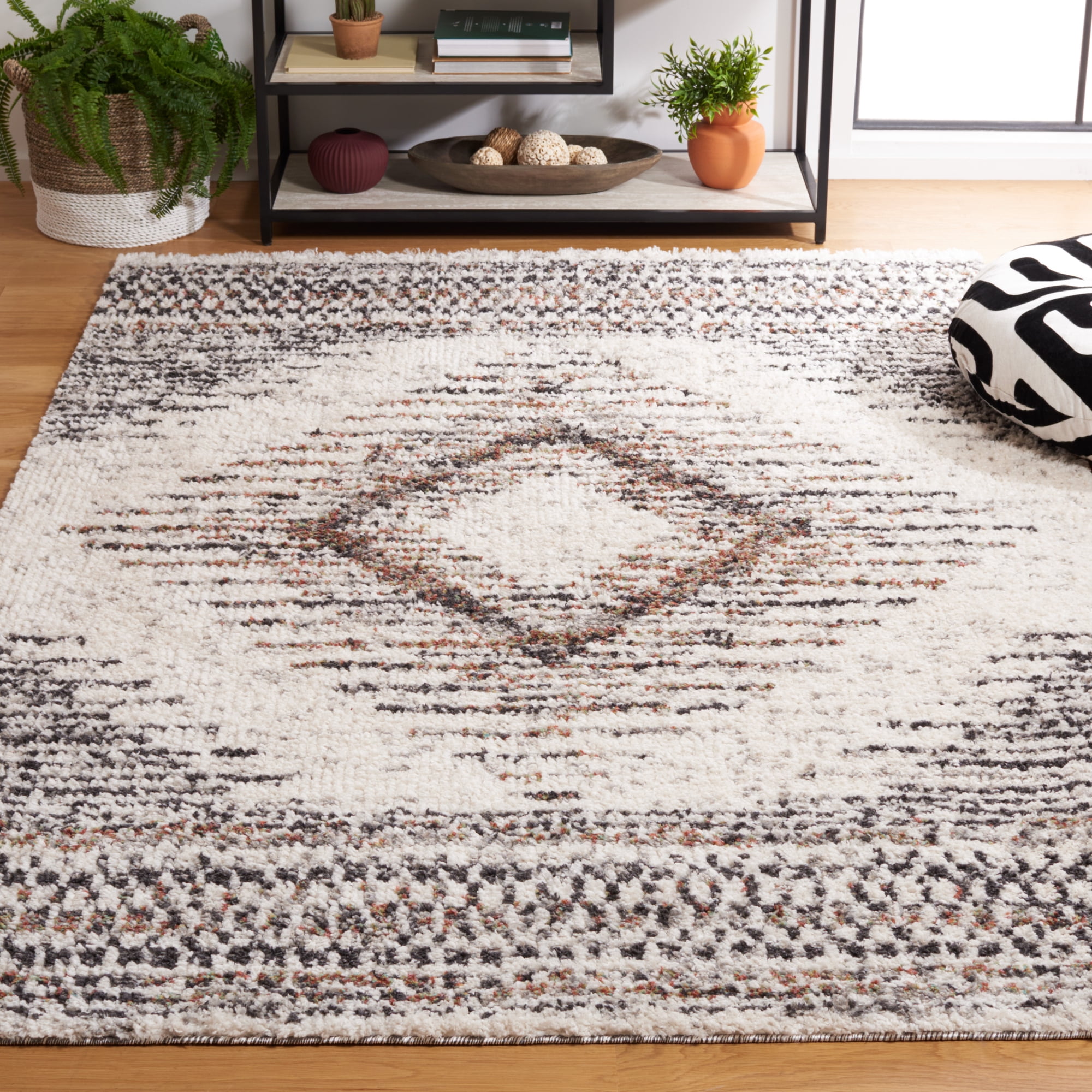 Safavieh Jericho Marjan Aztec Polyester Shag Area Rug  Black/Rust  5 3  x 7 6