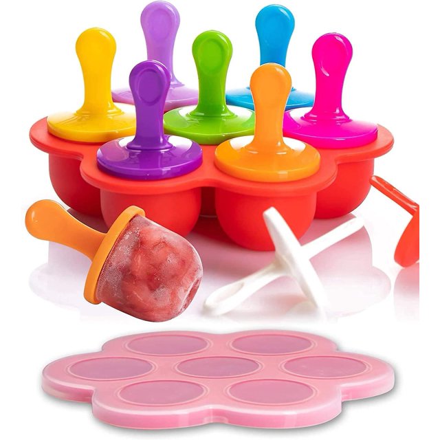 Molde de silicona multifuncional para helados para congelar y almacenar alimentos para bebés y preparar helados - Tapa de silicona + palitos de colores - Contenedor sin BPA