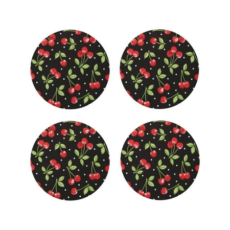 

Tideii Sweet Red Cherry for Leather Coasters 4 Pieces Anti-fouling and Anti-scalding Decorative Coasters Suitable for Restaurants Kitchens Coffee Shops-Round Shape