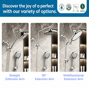 JoyRain High Pressure 8” Overhead Shower & 4.5” 8-Mode Handheld Combo with 90° Extension Arm, Adjustable Height, Chrome