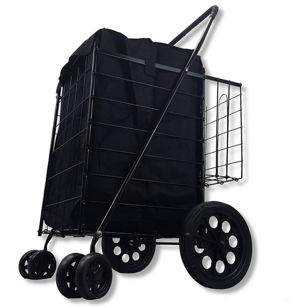 Unique Imports Double Basket Black Folding Utility Cart Folds Up