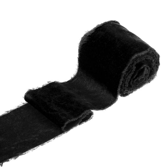Uxcell 1 Roll Velvet Ribbon, 3 Inch x 3 Yard Handmade Silk Fringe Frayed Ribbon for Wedding Decoration, Black