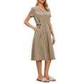 thumbnail image 4 of Summer Casual Dress for Women's Button Down V Neck Short Sleeve Work A Line Midi Dress XS Khaki, 4 of 6