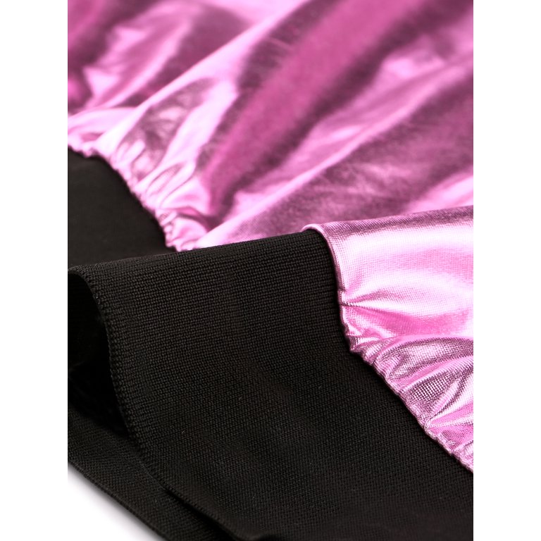 INSPIRE CHIC Women's Casual Stand Collar Metallic Zip Crop