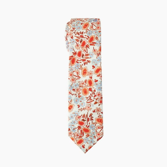 Burnt Orange Floral Skinny Necktie, Wedding Gift, Wedding Dress Tie