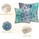 thumbnail image 2 of 4 light blue cushion covers with flowers 45cm x 45cm (18 x 18 inch), peacock blue hand painted flower pillowcases, a set of 4 square pillowcases with invisible zippers, suitable for sofas and canapes, 2 of 5