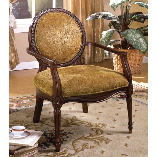 Worldwide Hamilton Wood Carved Accent Chair, Dark Oak/Antique
