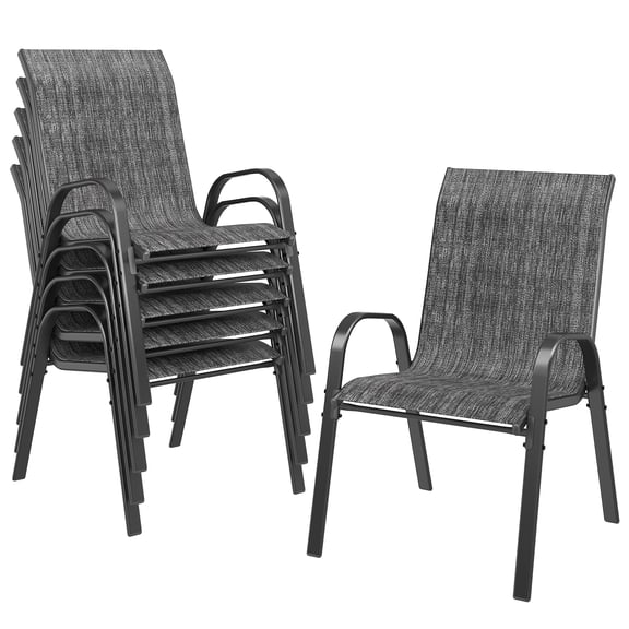 Techmilly Patio Chairs Set of 6, Outdoor Dining Chairs High Back with All Weather Breathable Textilene, Metal Frame for Lawn Garden Backyard Deck, Dark Grey