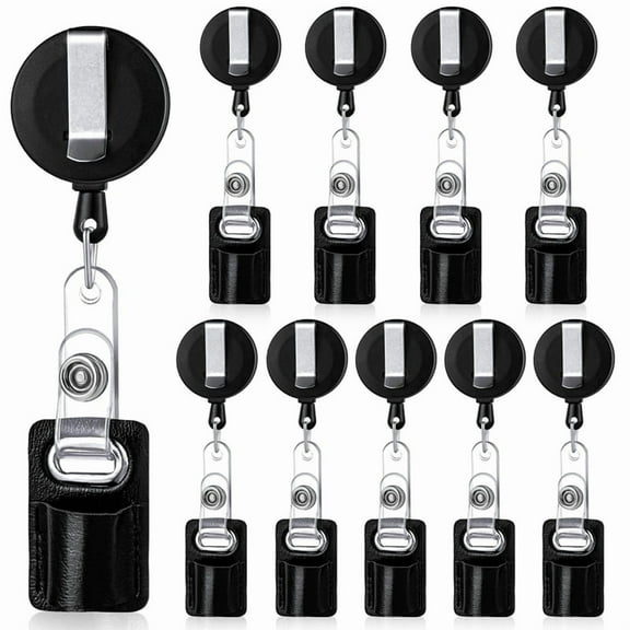 10Pc Retractable Pull Pen Pencil Holder Lanyard Leather Portable Badge Reel Clip for Carpenter Nurses Teacher