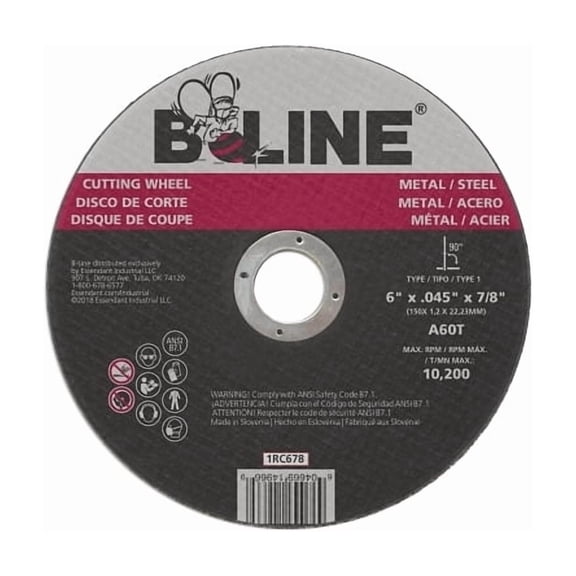 Cutting Wheel, 6 in dia, 0.045 in Thick, 7/8 in Arbor, 60 Grit, Aluminum Oxide