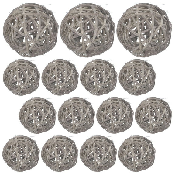 FESTFENDS 15Pcs Wicker Rattan Balls for Christmas Celebration and Holiday Decoration in Light Grey Round Style