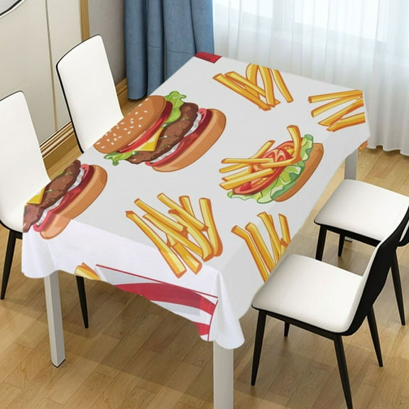 Ryvnso French Fries and Hamburger Rectangle Table Cloth Tablecover Dinning Tablecloth 54"x72"