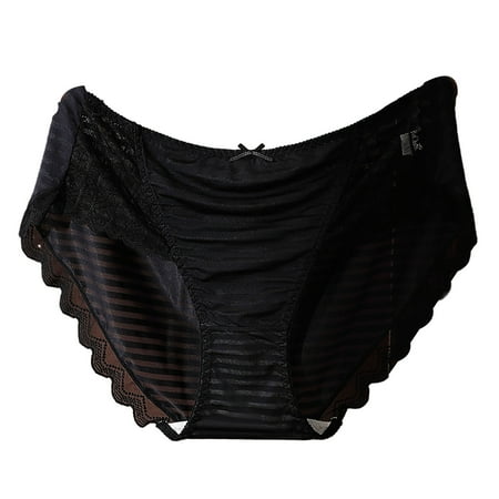 Mairbeon Women Panties Mid Waist Lace Bow Decor Plus Size Solid Color Tummy Control Butt-lifted Soft Stretchy Quick Dry Anti-septic Lady Underpants Briefs