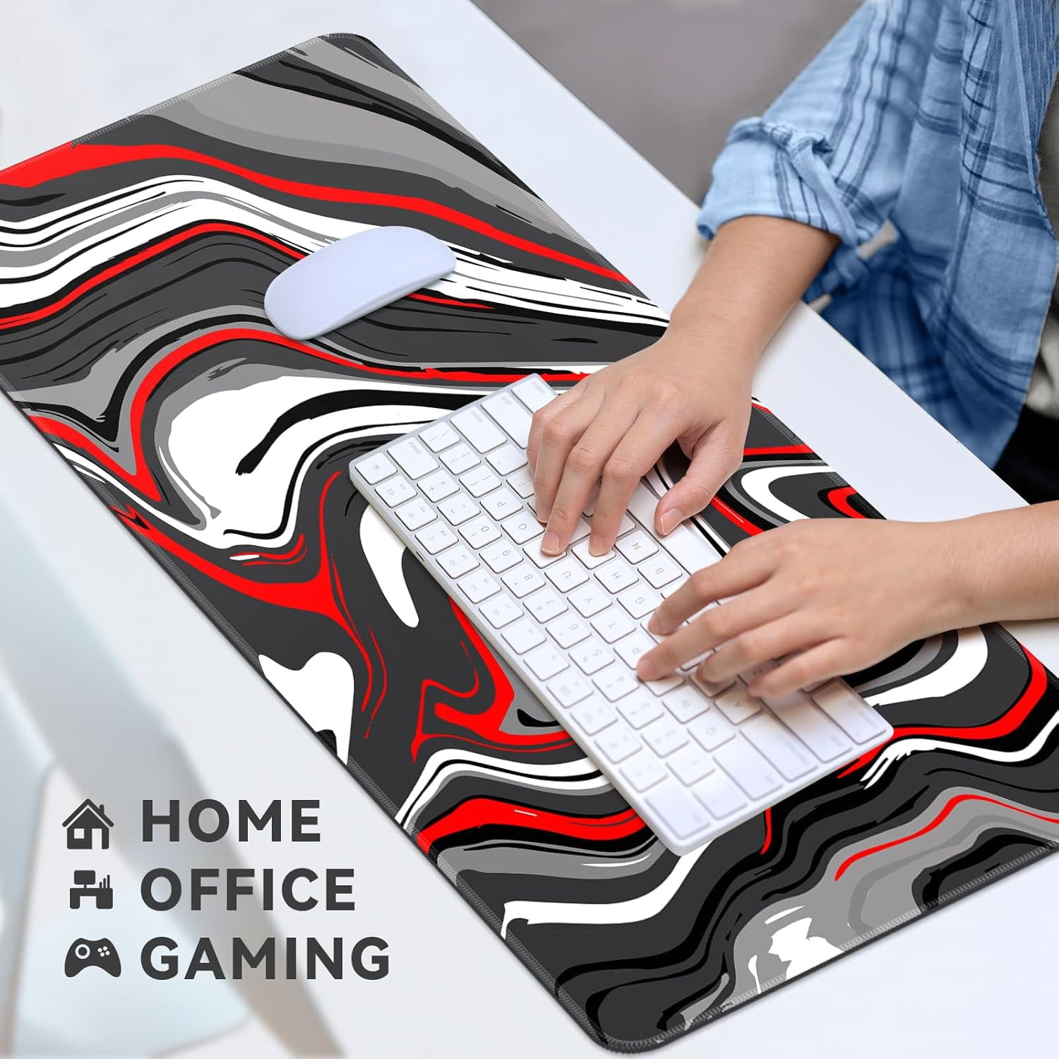 Fluid Pattern Gaming Mouse Pad Large 31.5x11.8in Extended Computer Mouse Mat, NonSlip Rubber Base, Long Keyboard Pad, Full Desk Mousepad for Gaming, Office, Home