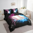 thumbnail image 3 of Feelyou 3D Baseball Bedding Comforter Set 7 Pieces for Kids, Neon Glowing Lightning Full Bedding Set, Pink Blue Fire and Water Reversible Fitted Sheet Flat Sheet, Luxury Bedroom Decor, 3 of 8