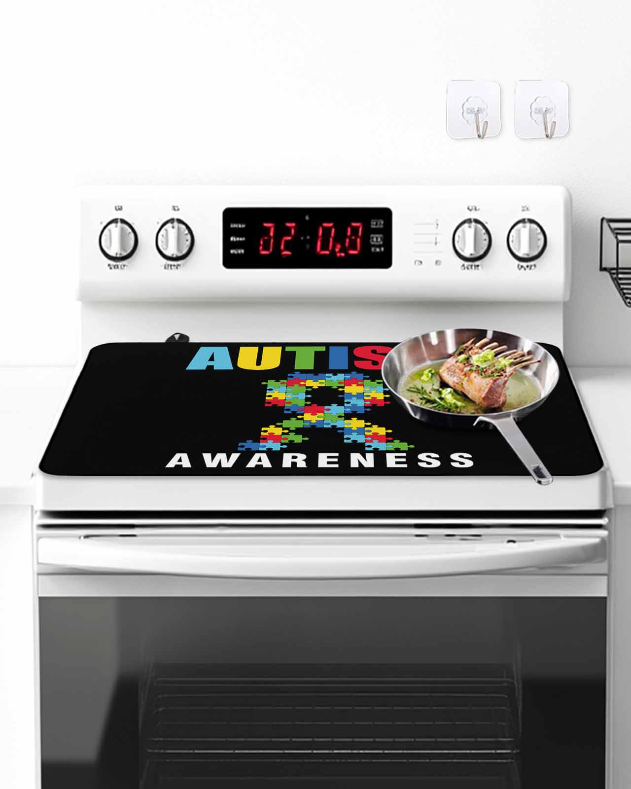 Stove Top Covers for Electric Stove, Cartoon Autism Glass Stovetop Cover Protector, Abstract Awareness Colorful Blocks Modern Induction Cooktop Protector Oven Mat for Kitchen Countertop 24"x21"