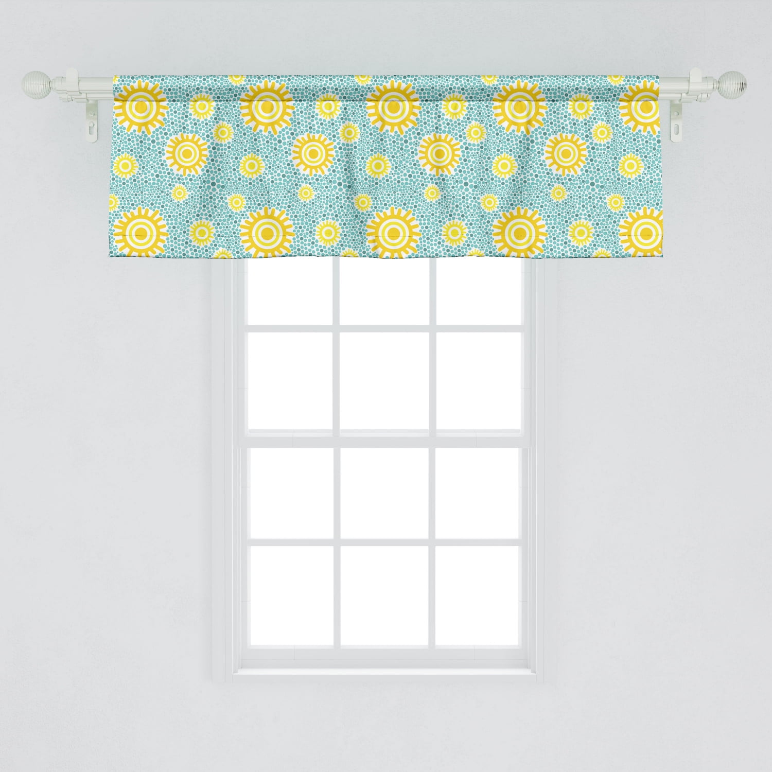 Blue and yellow kitchen valances