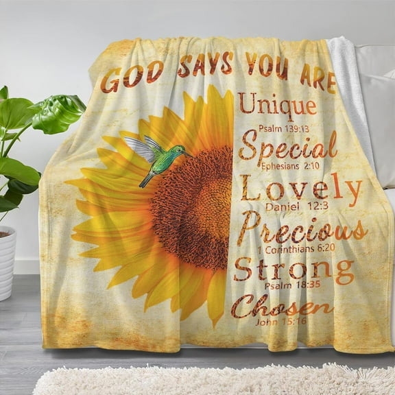 Sunflower Blanket Christian Gifts for Women Men 60×80 Inch, God Says You are Religious Throw Blankets for Couch Bed, Soft Cozy Inspirational Scripture Bible Verse Blanket for Kids Adults