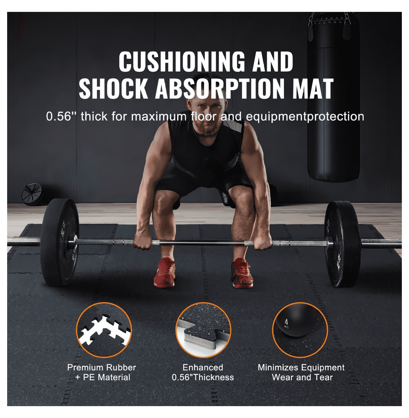 Gym Floor Mats 24x24, 25 PCS 0.56" Thick EVA Foam & Rubber Interlocking Tiles - 100 sq ft Coverage - Waterproof Workout Flooring for Home Gym, Basement, Black & Blue