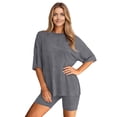 thumbnail image 5 of Stichou Womens Two Piece Lounge Set 2026 Summer Oversized Casual Shirts Biker Shorts Matching Airport Travel Clothes Dark Gray L, 5 of 6