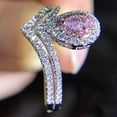 thumbnail image 3 of Mahablijewels Wedding Band Women Ring 14K White Gold Finish Pear Cut Pink Cubic Zirconia, 3 of 4