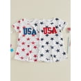 thumbnail image 3 of Cenuakty 2Pcs Toddler Boy Outfit Independence Day Short Sleeve Crew Neck Star Print Waffle Knit Tops and Elastic Waist Shorts, 3 of 9