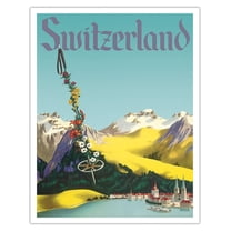 Switzerland - Lake Lucerne Swiss Alps - Vintage Travel Poster c.1952 - Fine Art Matte Paper Print (Unframed) 11x14in
