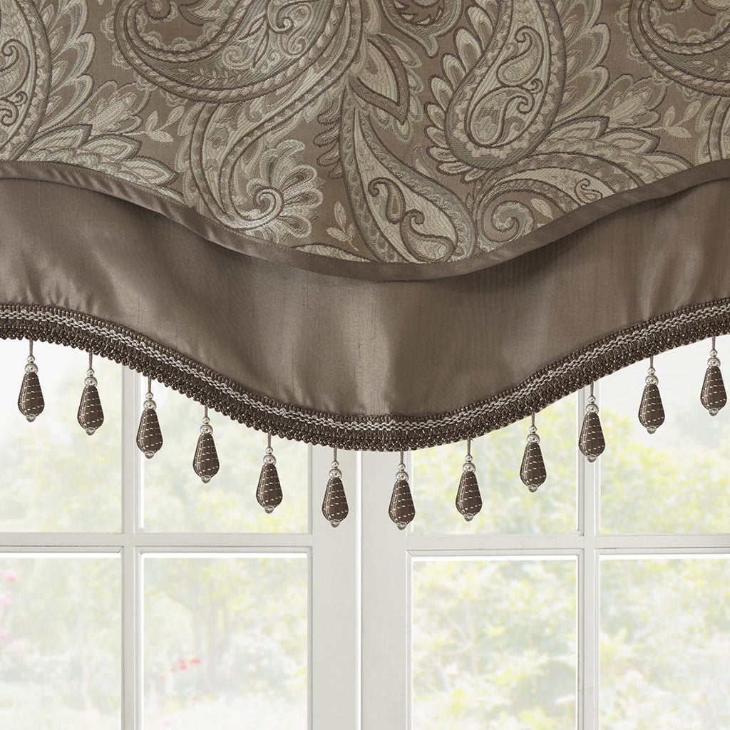 Gracie Mills Thornton Paisley Jacquard Window Valance with Beads trimming - GRACE-11010