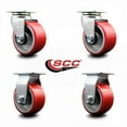 thumbnail image 2 of 4 Inch Red Poly on Cast Iron Caster Set with Ball Bearings 2 Swivel 2 Rigid, 2 of 2
