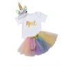 Eyicmarn Baby Girl 1st Birthday 3pcs Unicorn Outfits Headband Romper Skirts Set