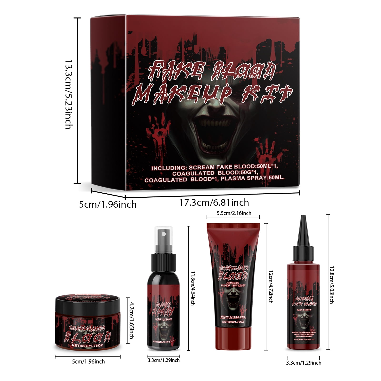 Alvantor Halloween Fake Blood Makeup Kit SFX Spray Gel Coagulated for Zombie Vampire Cosplay Party