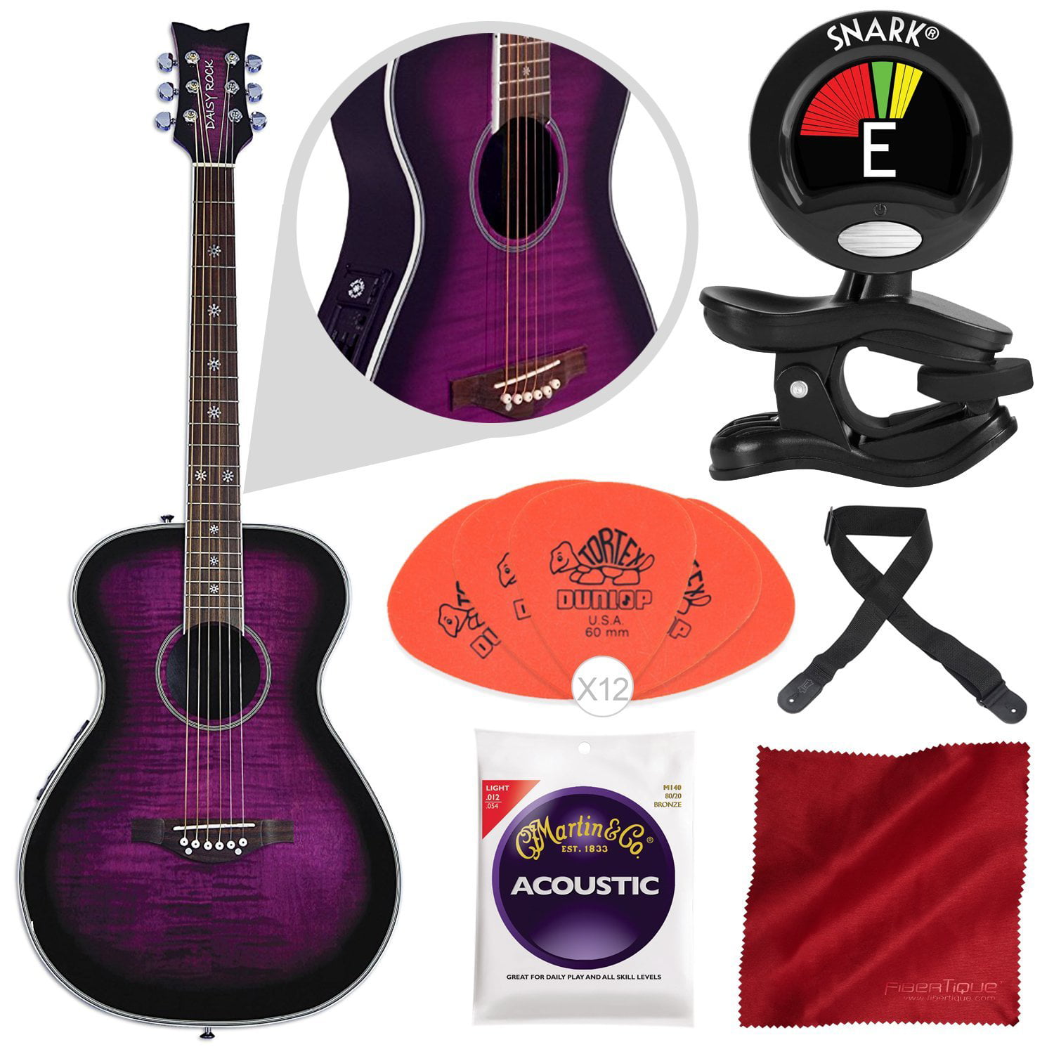 Daisy Rock Pixie Plum Purple Burst Acoustic/Electric Guitar with 