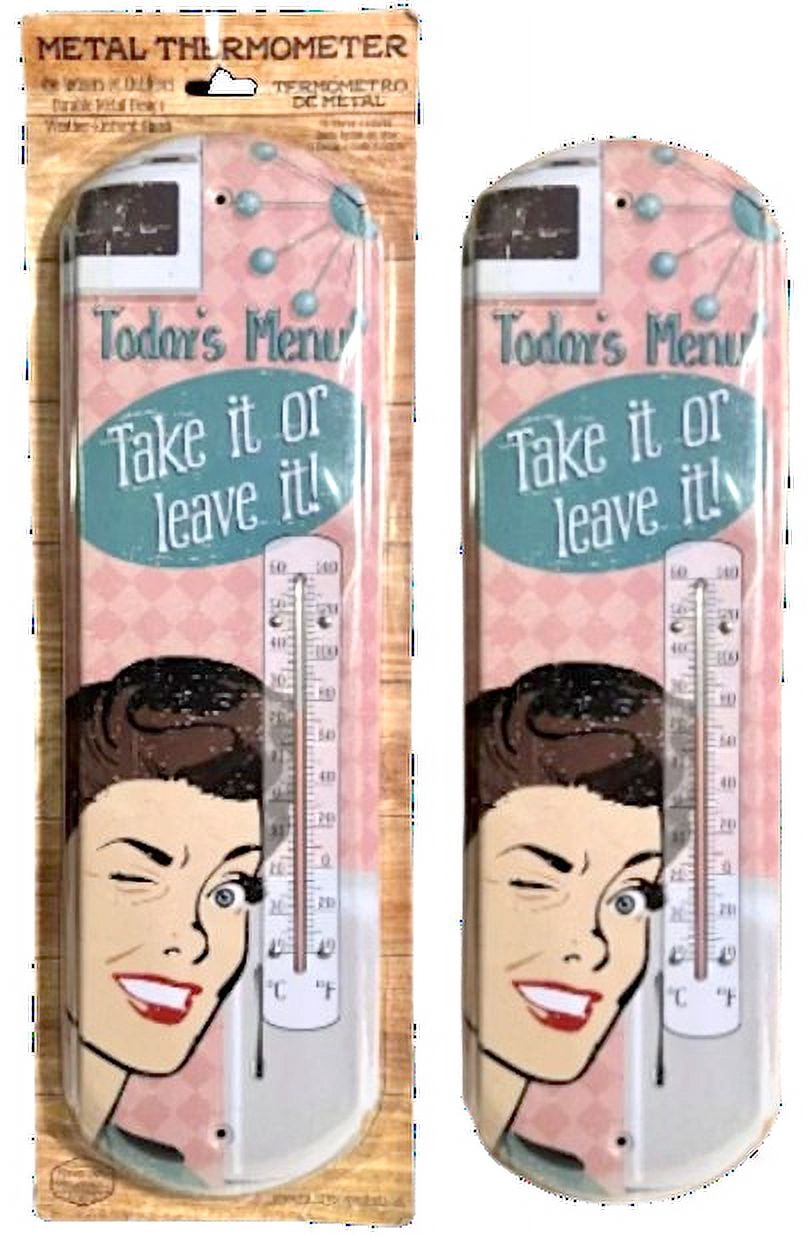Wall Hanging Thermometer Metal ~ 22 Gauge Metal Lithograph Print Measures 5" x 17" Indoors or Outdoors (Todays Menu)