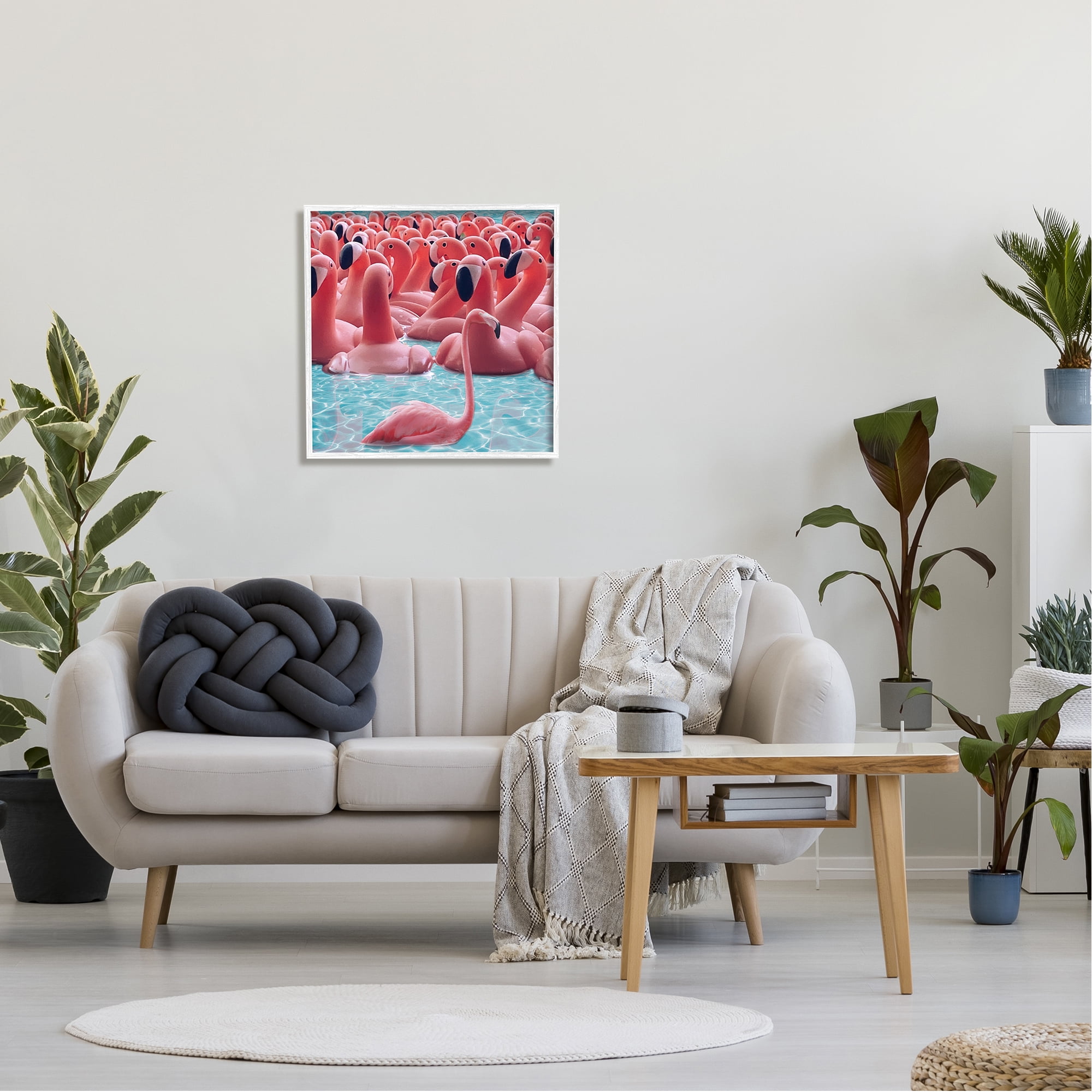 Stupell Industries Fun Flamingo Pool Toys Animals & Insects Painting White Framed Art Print Wall Art, 24 x 24