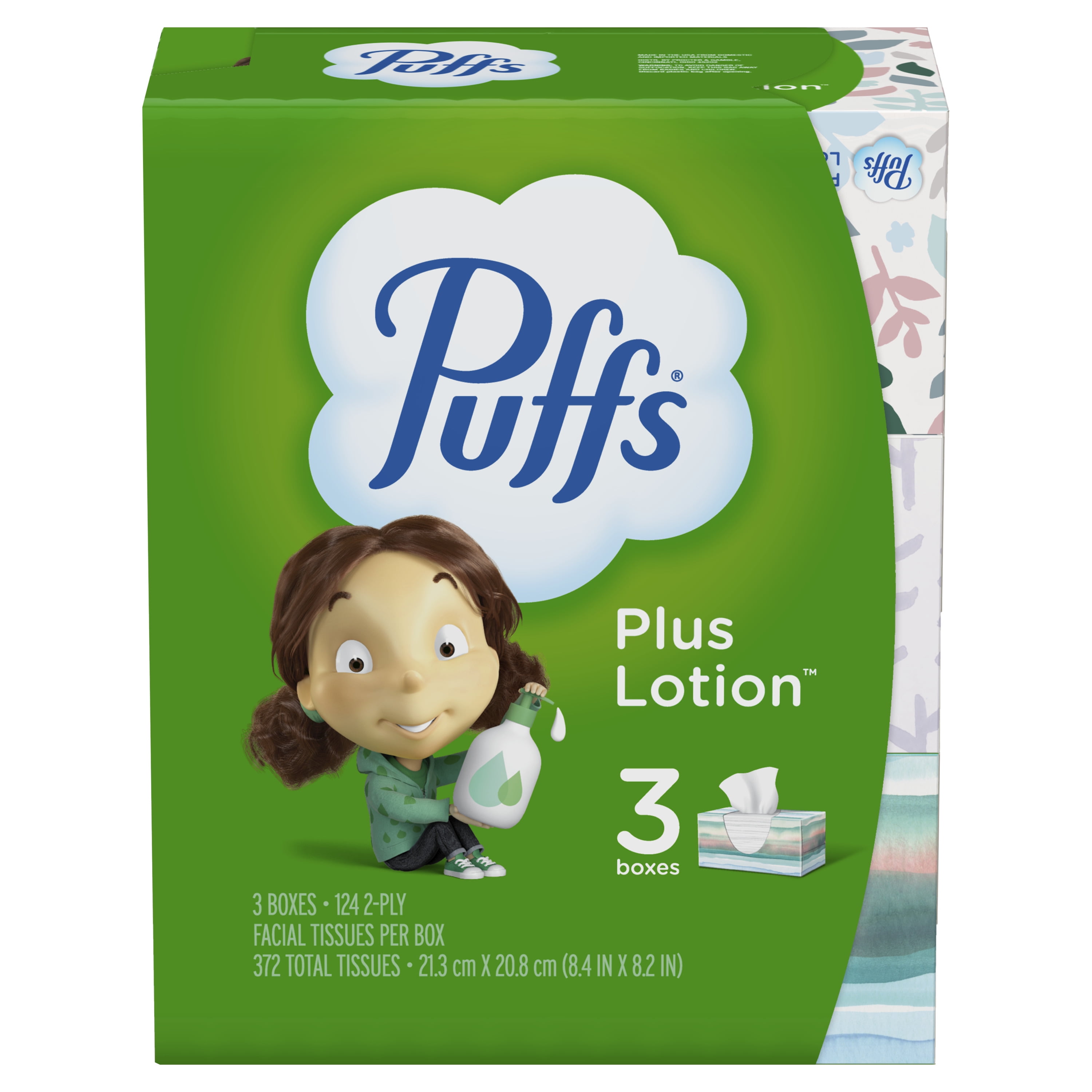 Puffs Plus Lotion Facial Tissue, 3 Family Boxes, 372 Total Tissues