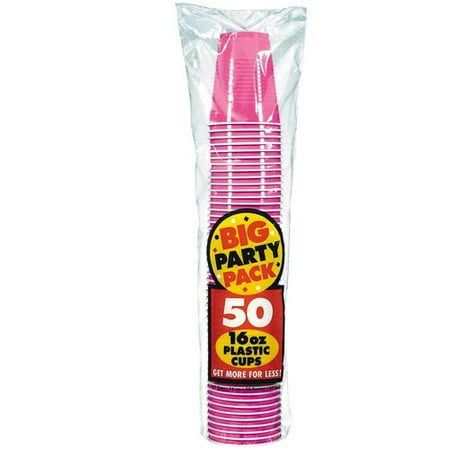 Bright Pink Big Party Pack Paper Cups, 16 oz, Pack of 50